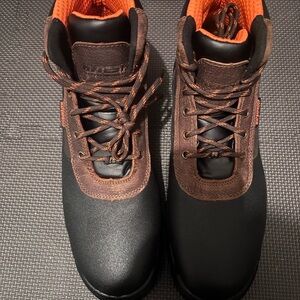 Men's Black and Brown Boots with Orange Accents